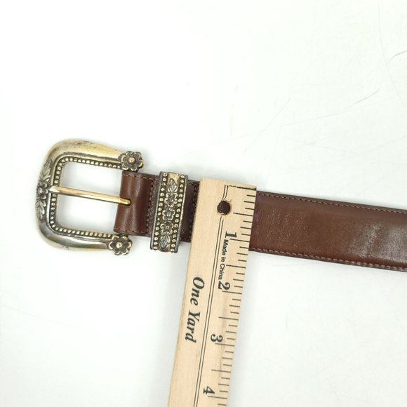 Talbots Womens Brown Leather Belt Vtg Size M Gardening Theme Charms Silver Tone main image 4
